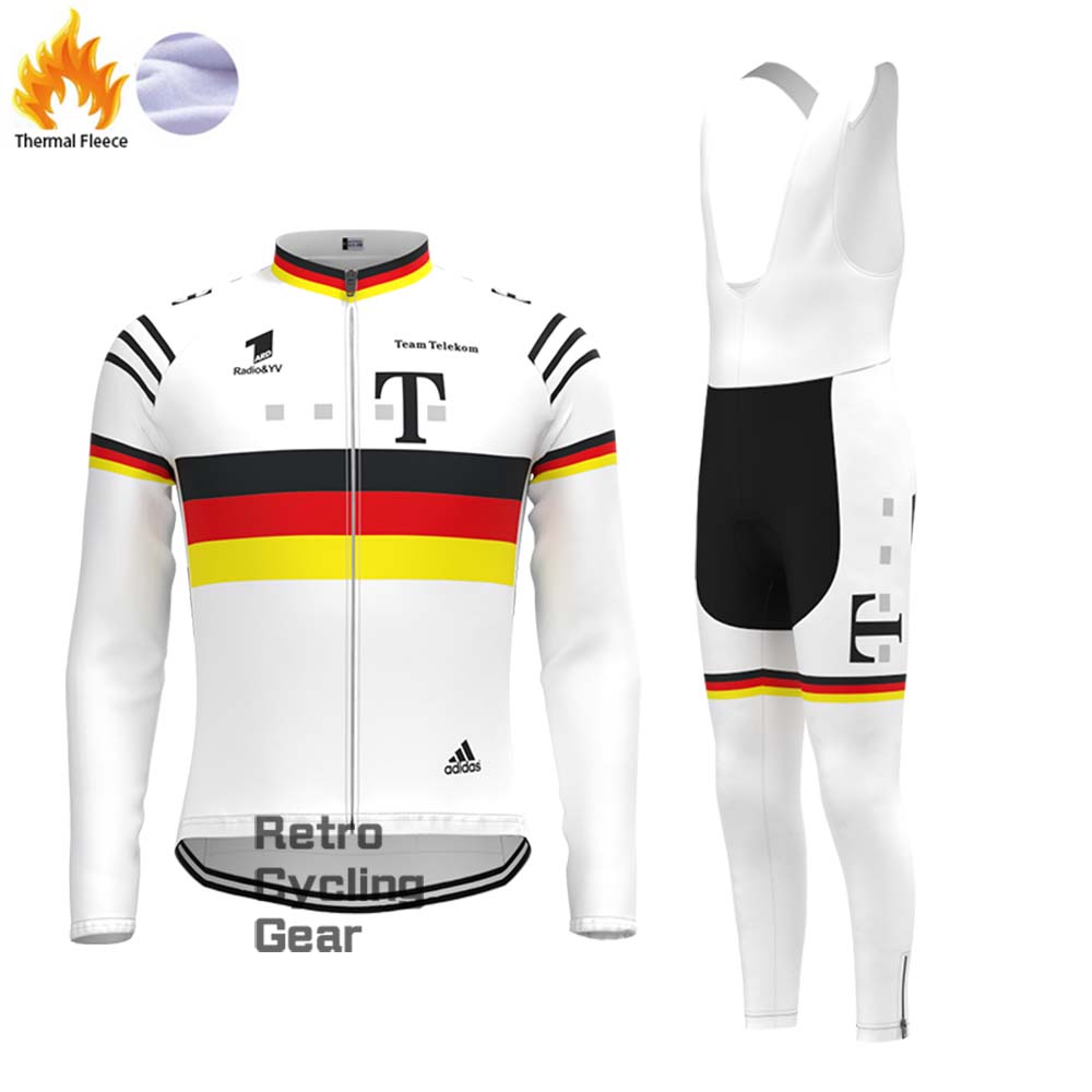 T white Fleece Retro Long Cycling Kits