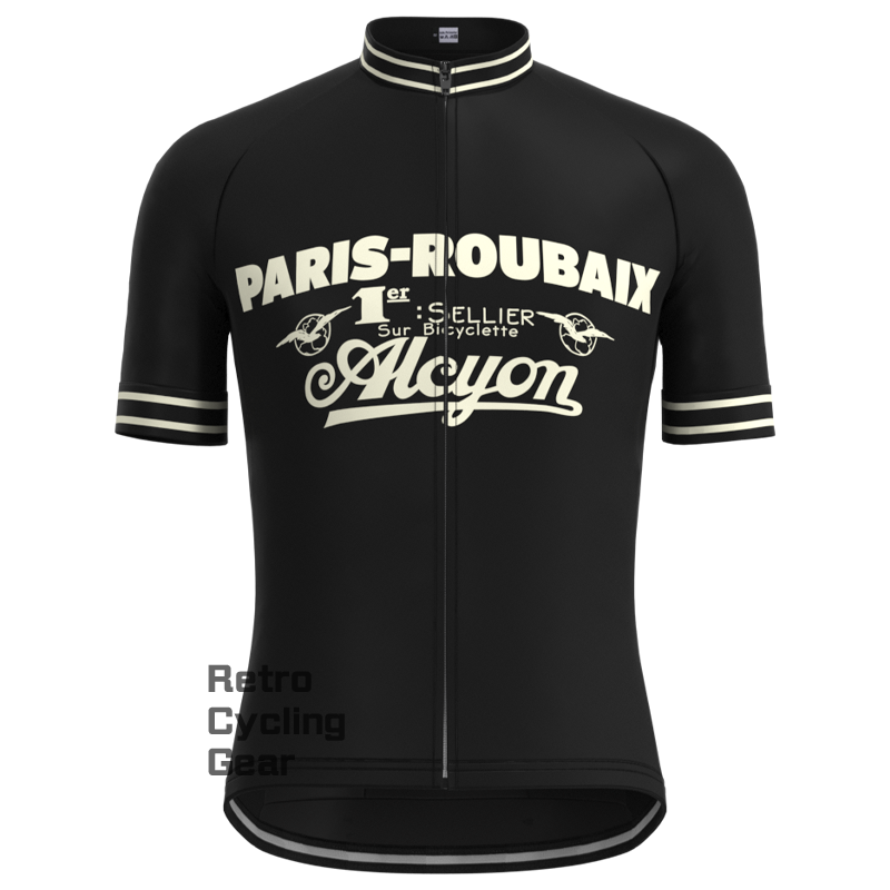 Paris Roubaix Schwarzes Retro-Langarm-Radsport-Set