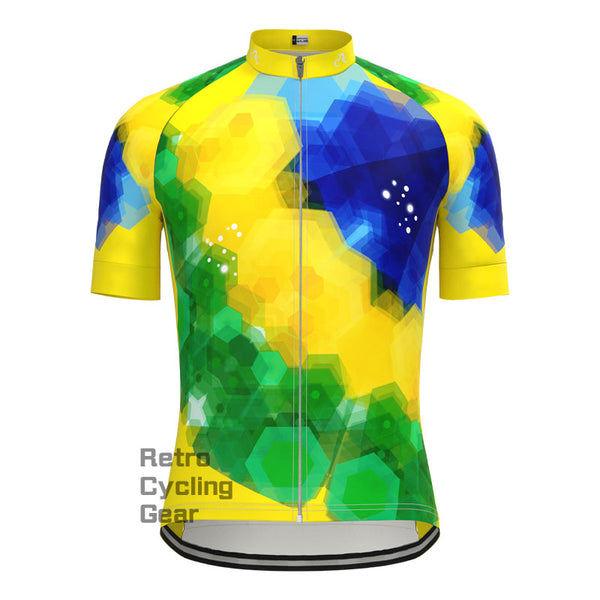 Blau-gelb-grün glasiertes Kurzarm-Radtrikot