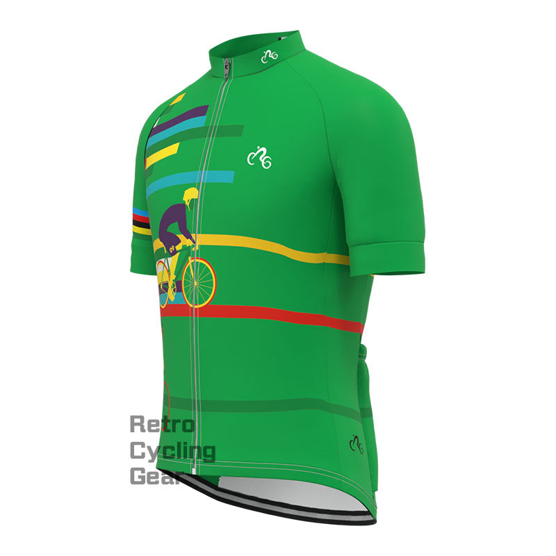 Green Shirt Short Sleeves Cycling Jersey