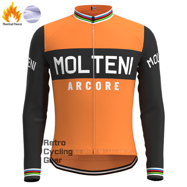 MOLTENI Orange White Fleece Retro Long Sleeves Jerseys