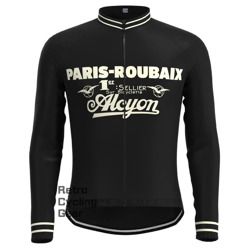 Paris Roubaix Black Retro Long Sleeves Jersey Retro Cycling Gear