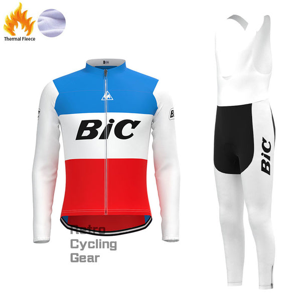 BIC Retro-Radtrikots aus Fleece in Weiß und Blau