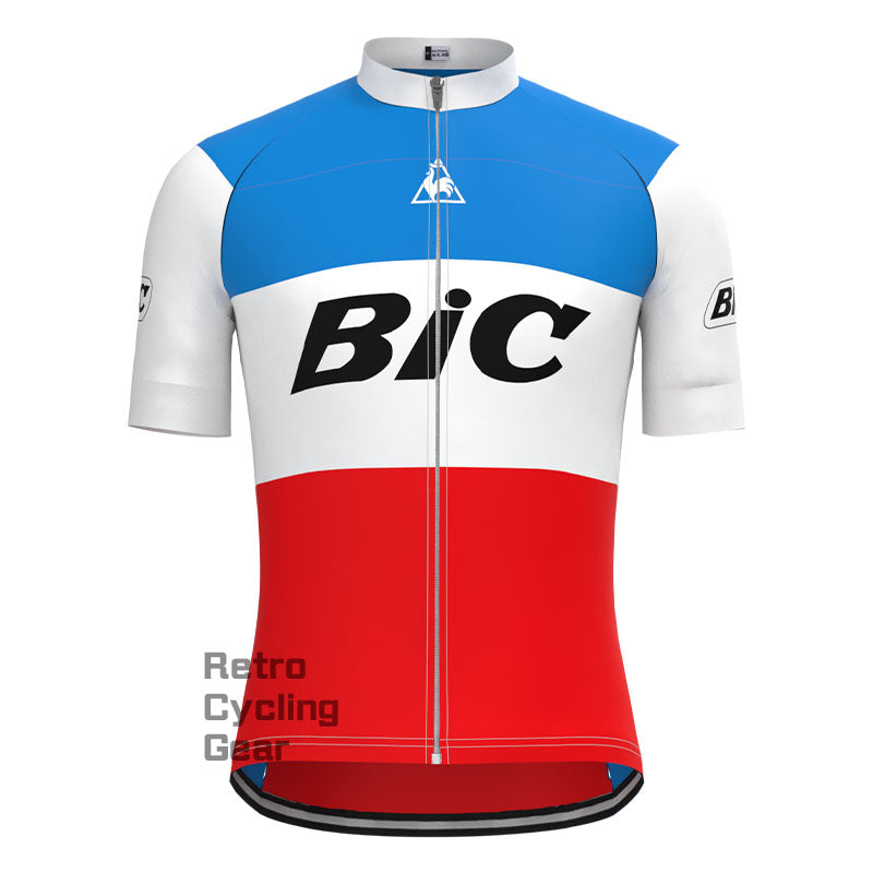 BIC White Blue Retro Short Sleeve Cycling Kit