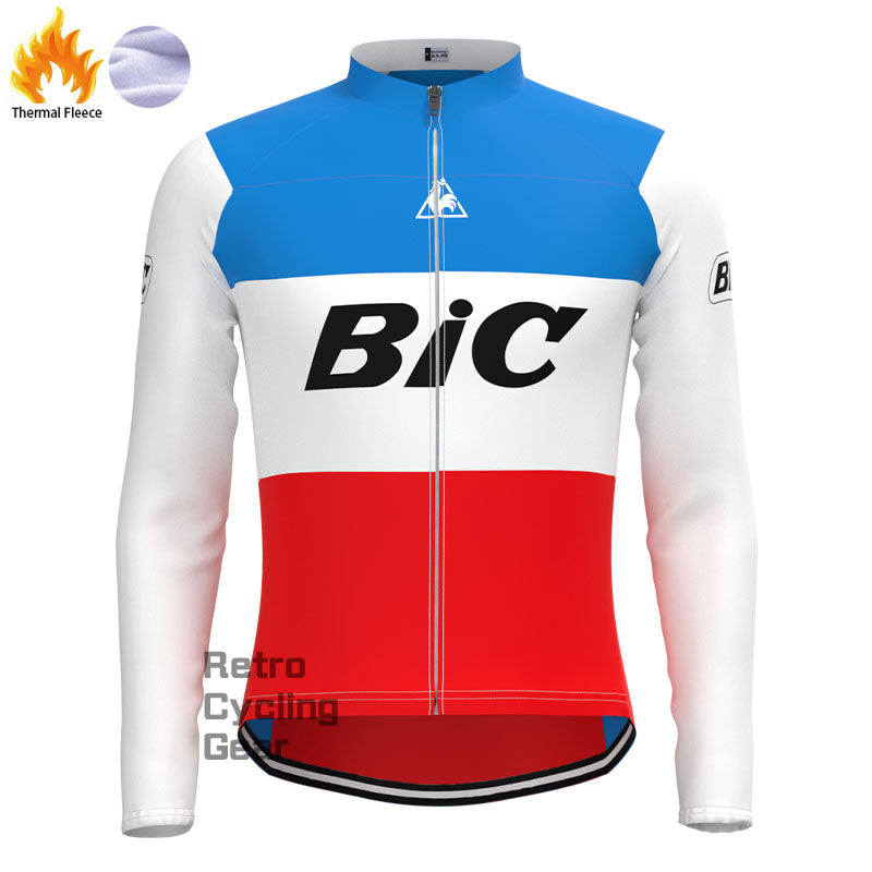BIC Retro-Radtrikots aus Fleece in Weiß und Blau