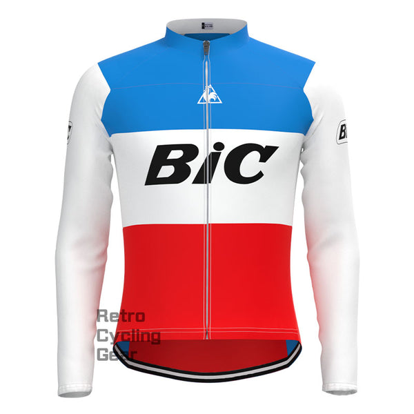 BIC White Blue Retro Long Sleeves Jersey