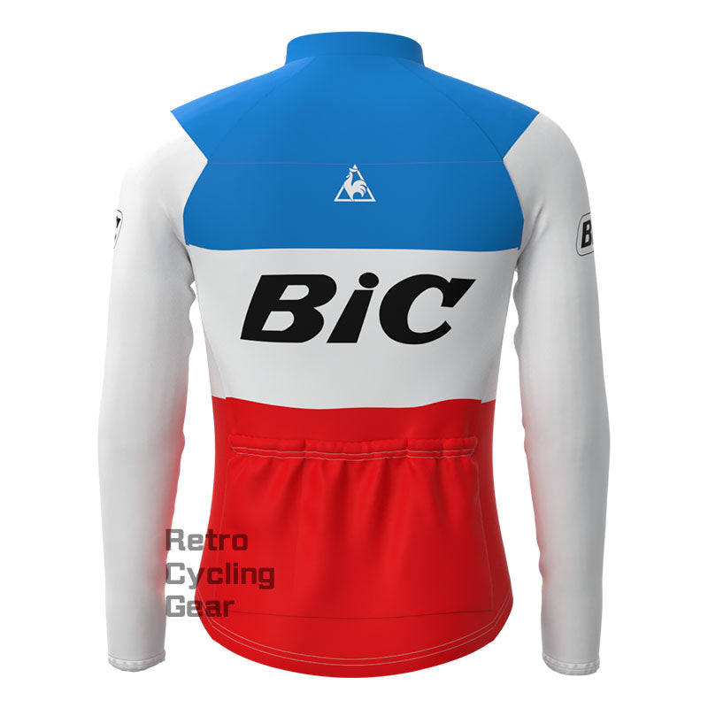 BIC White Blue Retro Long Sleeves Jersey