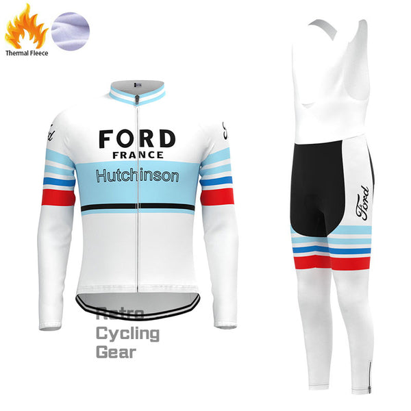 FORD White Blue Fleece Retro Cycling Kits
