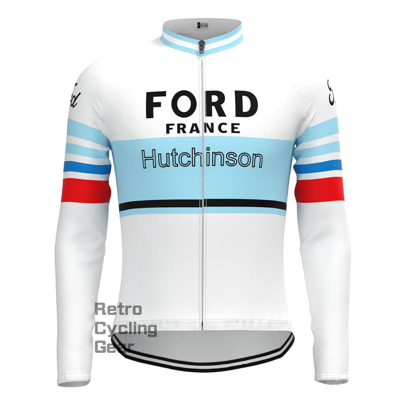 FORD White Blue Retro Long Sleeves Jersey