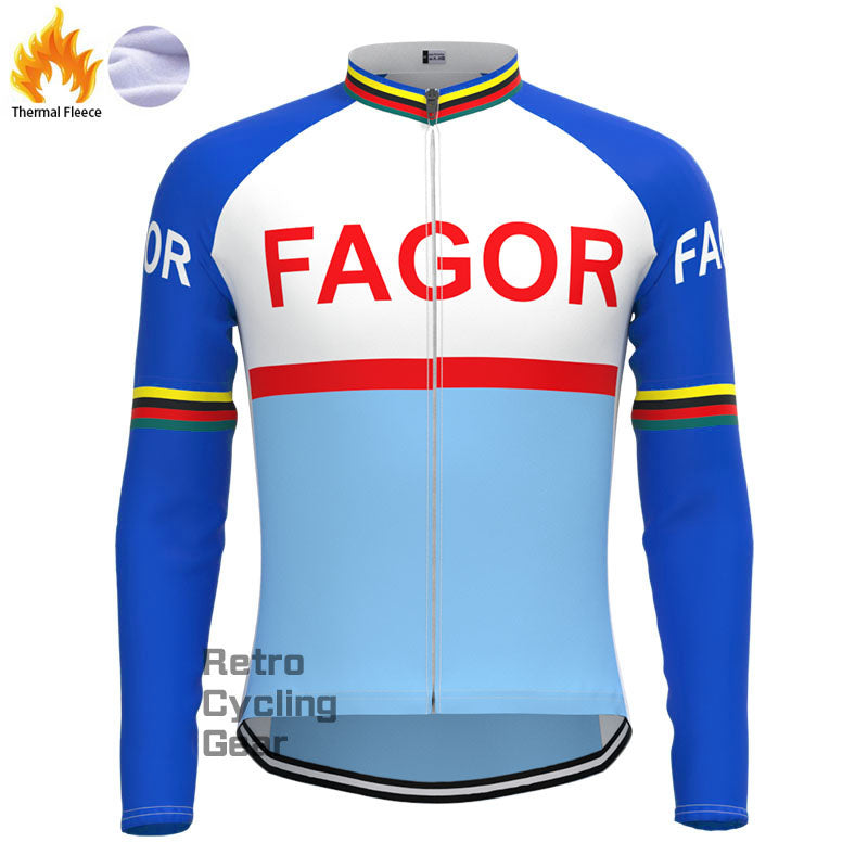 Blaue Fagor-Fleece-Retro-Langarmtrikots