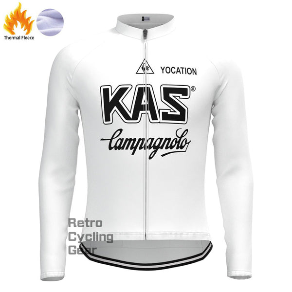 KAS White Fleece Retro Long Sleeves Jerseys