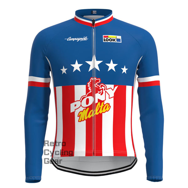 Pony Blue Retro Long Sleeves Jersey