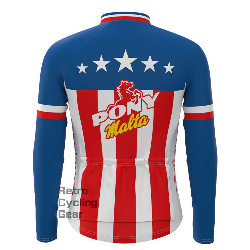 Pony Blue Retro Long Sleeves Jersey