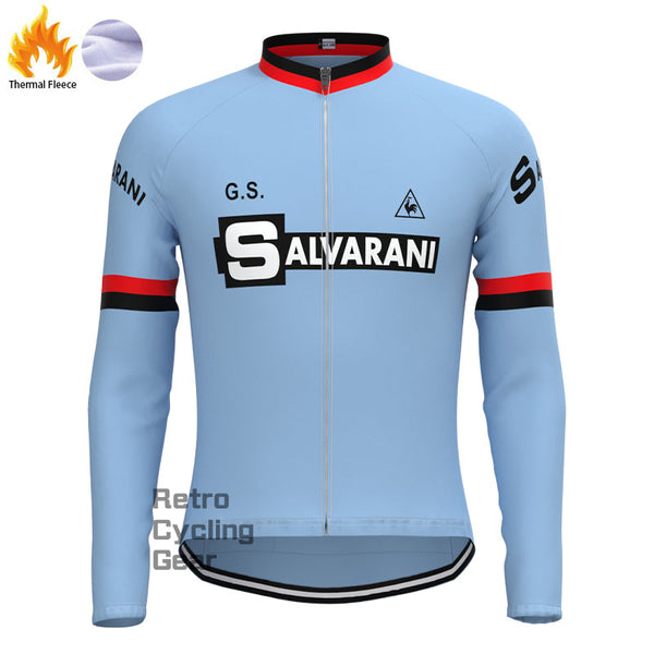 SALVARANI Blue Fleece Retro Long Sleeves Jerseys