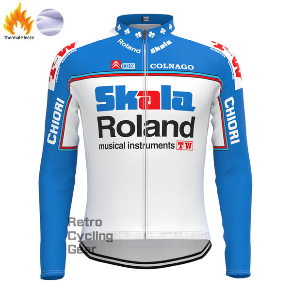 Skala Blue Fleece Retro Long Sleeves Jerseys