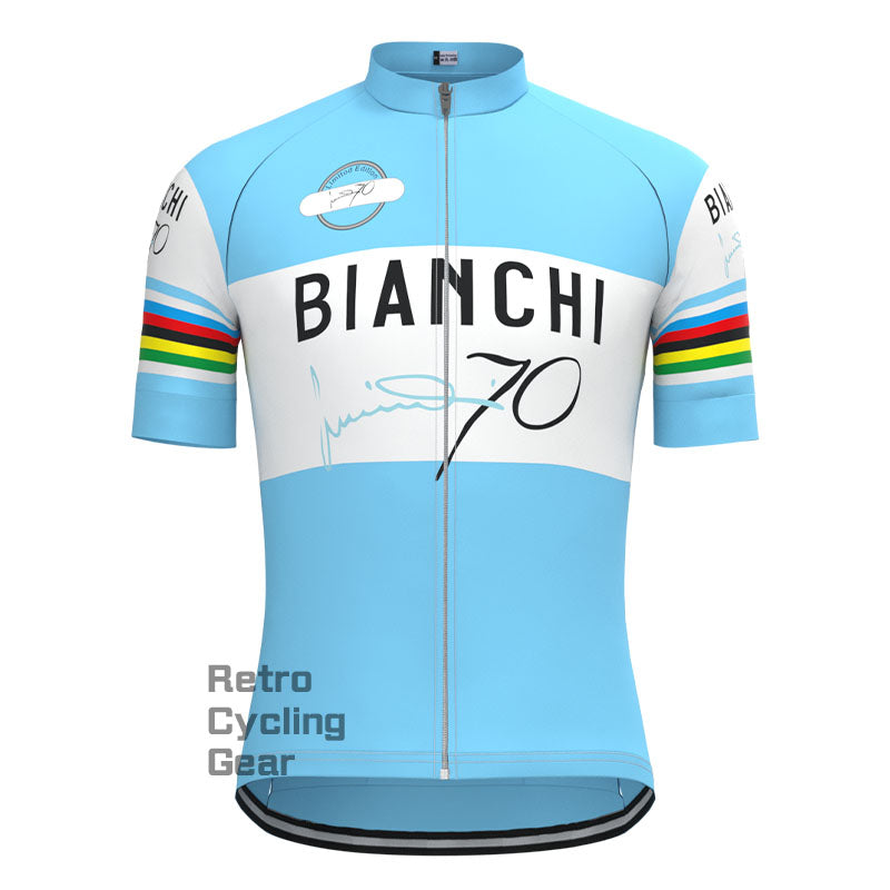 Bianchi Wasserblaues Retro-Trikot mit kurzen Ärmeln