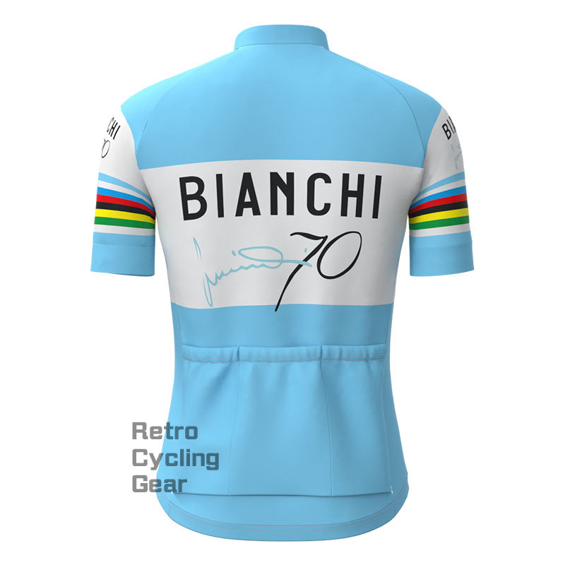 Bianchi Wasserblaues Retro-Trikot mit kurzen Ärmeln