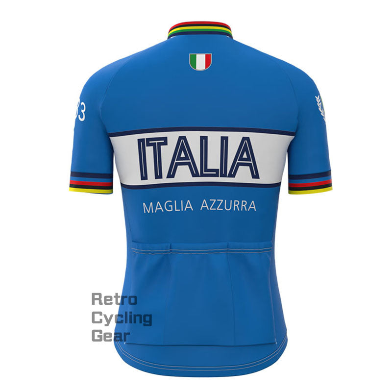 Maglia Azzurra Italia Retro Short Sleeve Cycling Kit